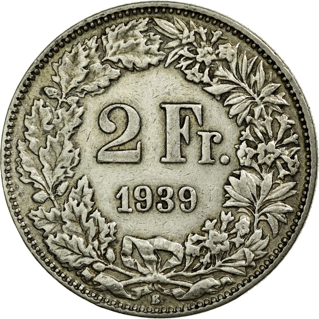 Coin, Switzerland, 2 Francs, 1939, Bern, EF(40-45), Silver, KM:21