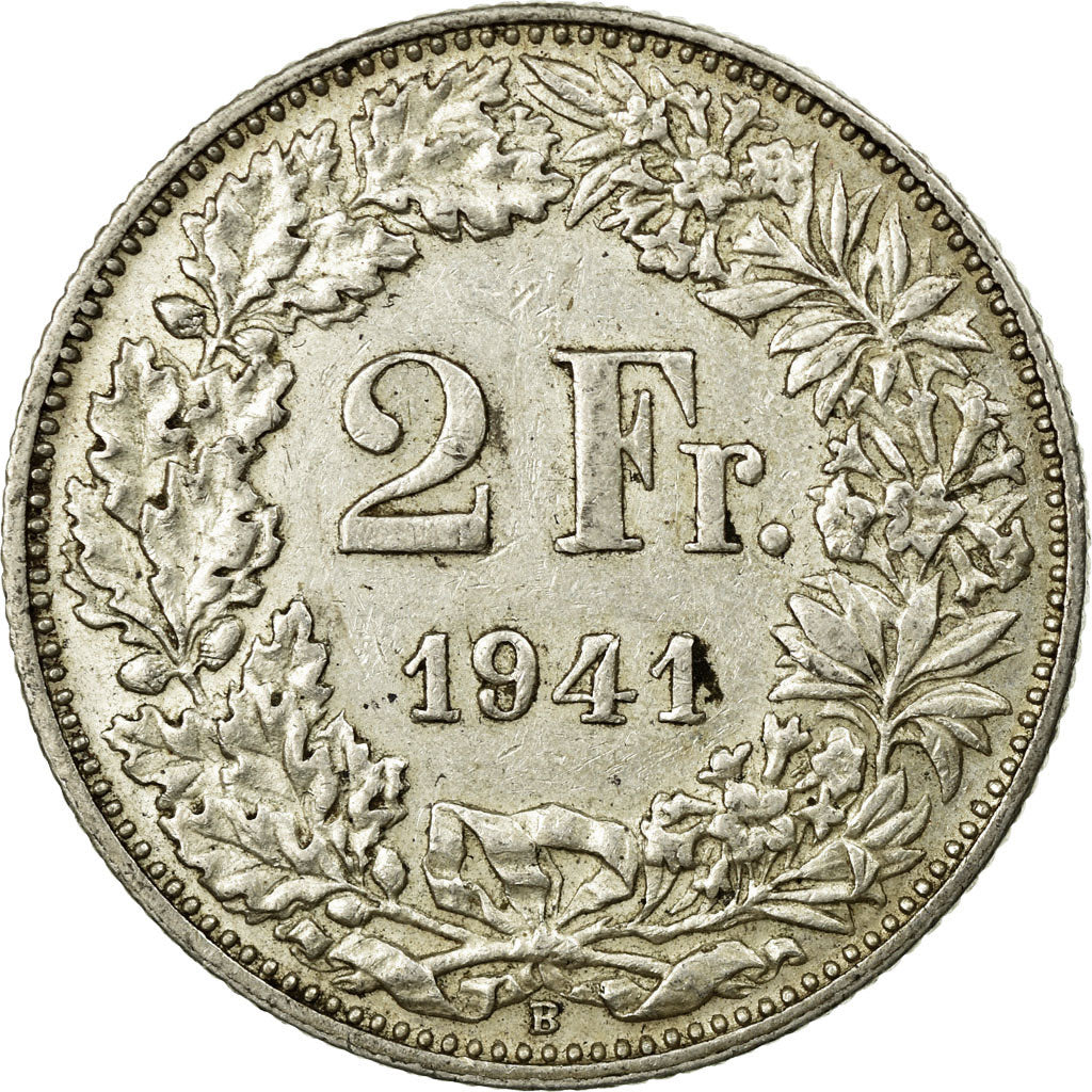 Coin, Switzerland, 2 Francs, 1941, Bern, AU(50-53), Silver, KM:21