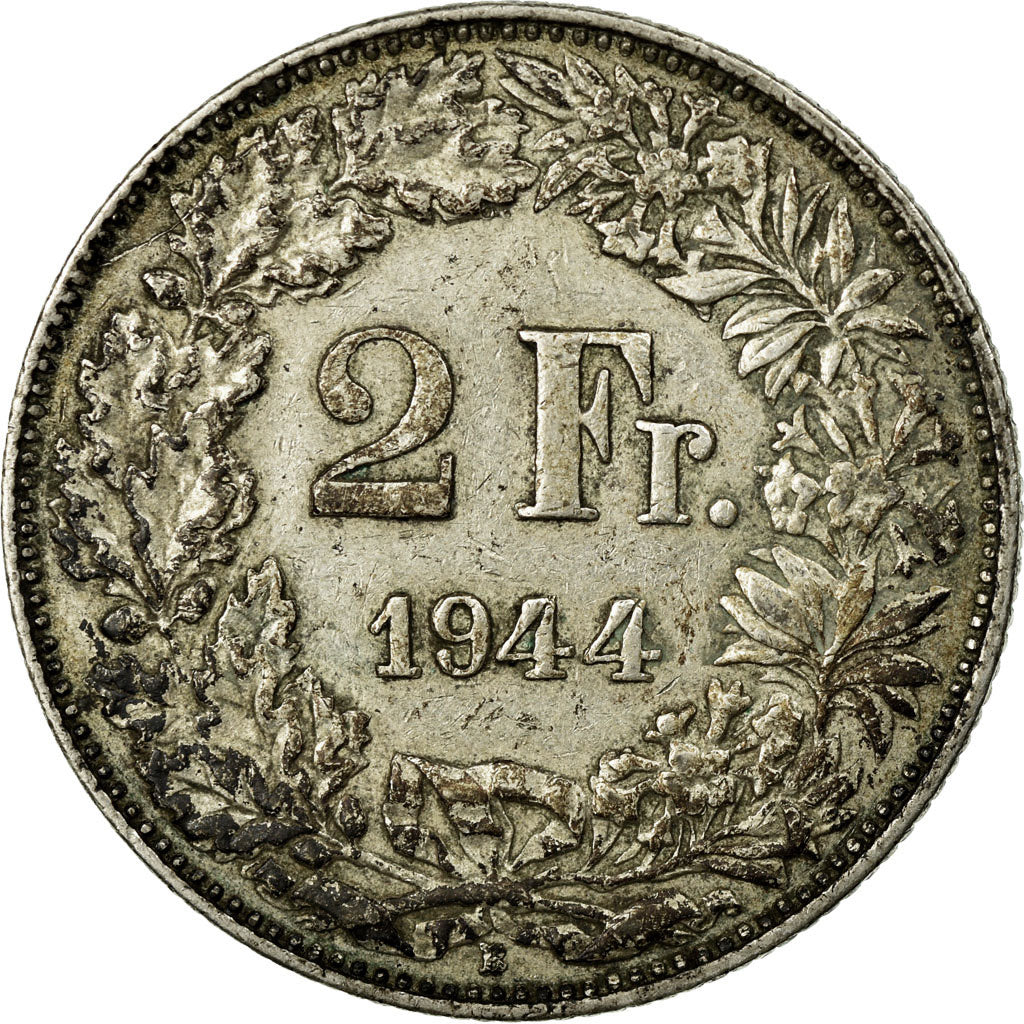 Coin, Switzerland, 2 Francs, 1944, Bern, EF(40-45), Silver, KM:21
