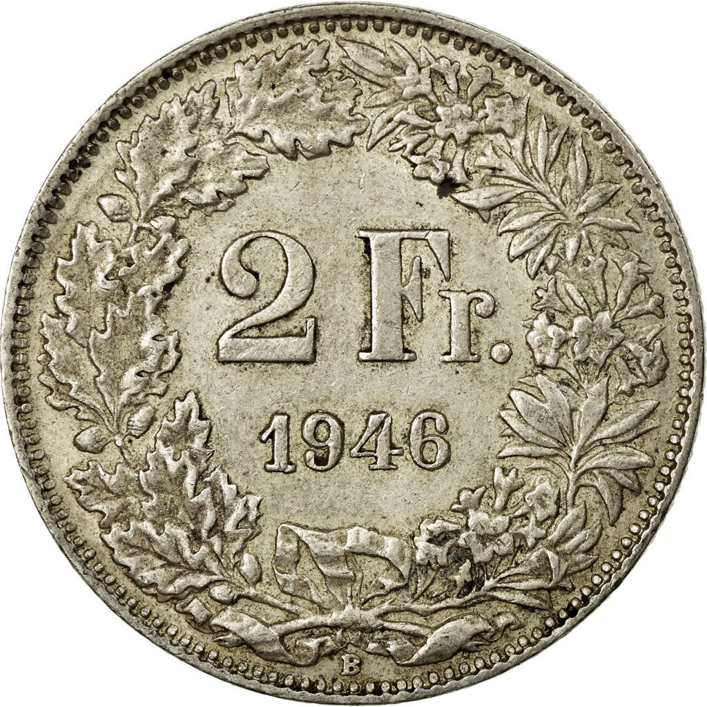 Coin, Switzerland, 2 Francs, 1946, Bern, AU(55-58), Silver, KM:21