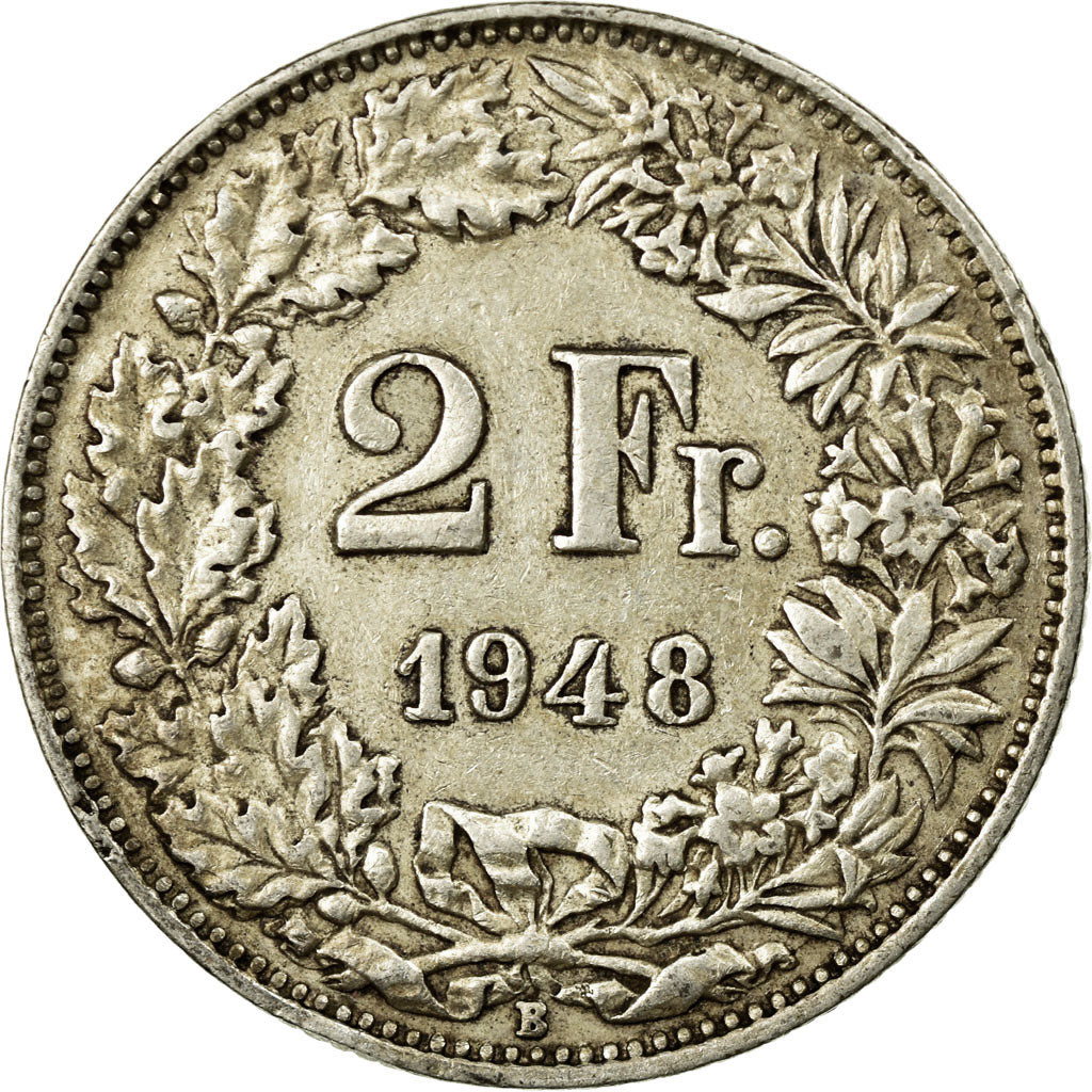Moneta, Svizzera, 2 Francs, 1948, Bern, BB, Argento, KM:21