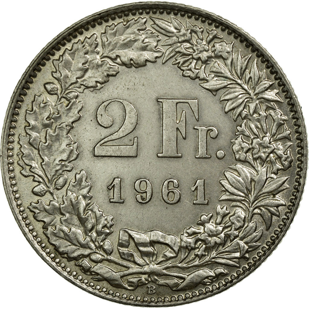 Coin, Switzerland, 2 Francs, 1961, Bern, AU(55-58), Silver, KM:21