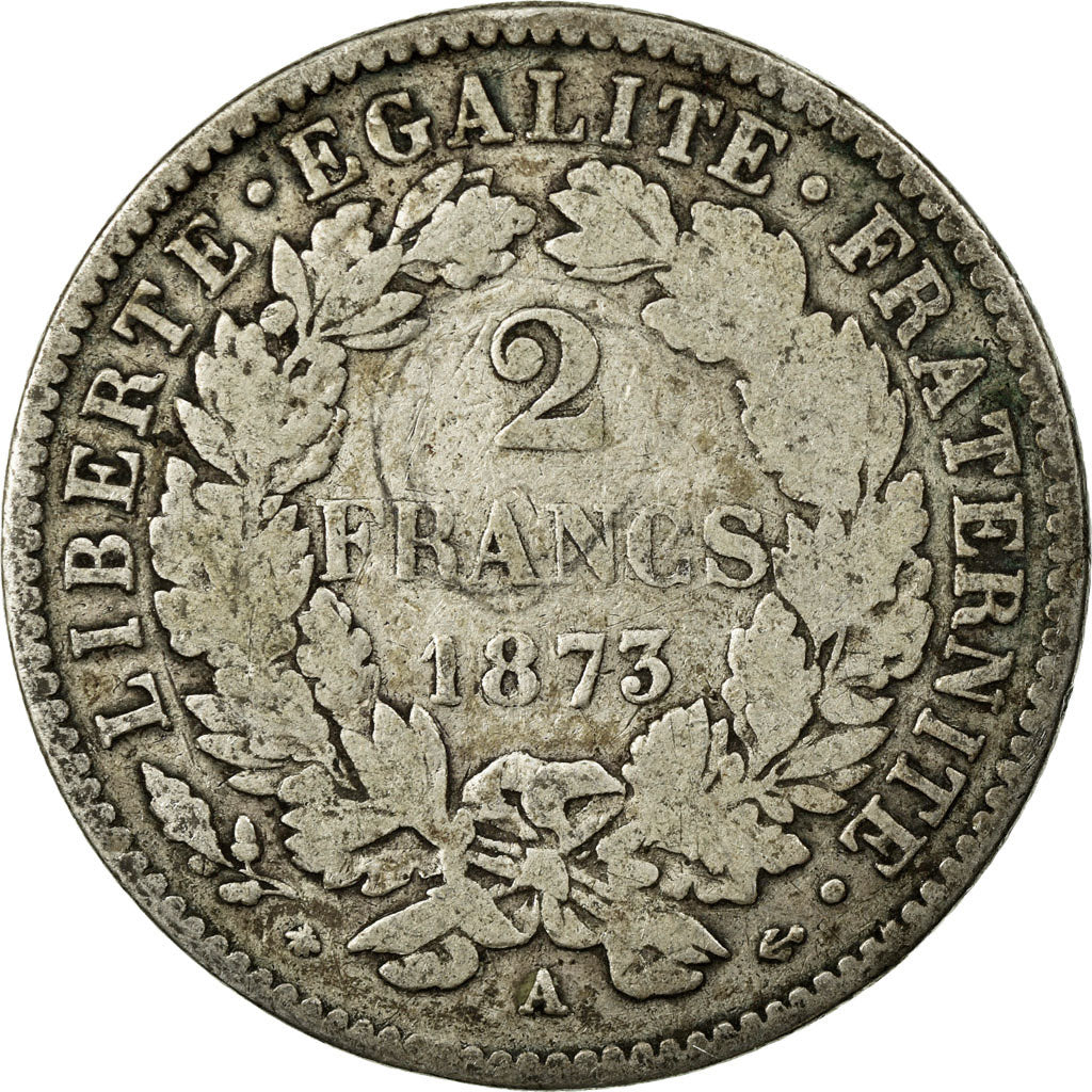 Monnaie, France, Cérès, 2 Francs, 1873, Paris, TB, Argent, Gadoury:530a