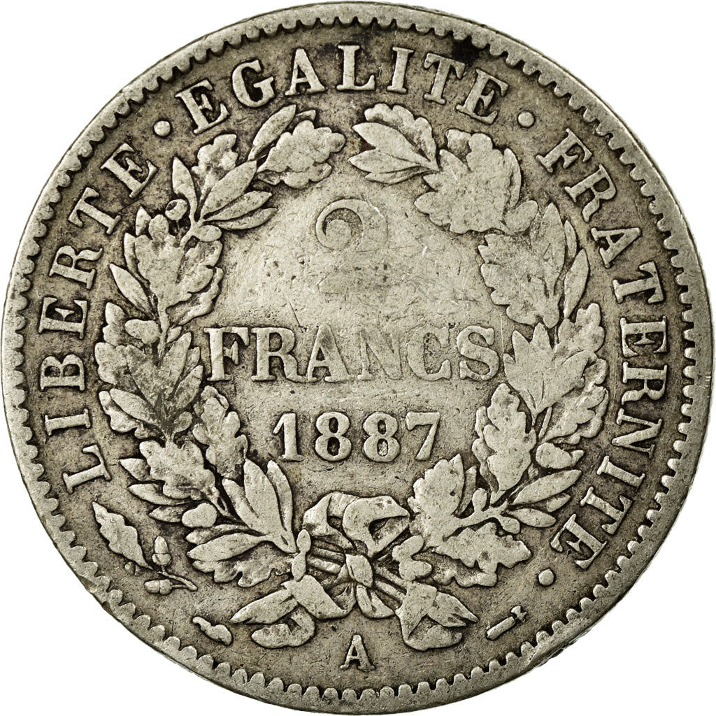 Monnaie, France, Cérès, 2 Francs, 1887, Paris, TB, Argent, Gadoury:530a