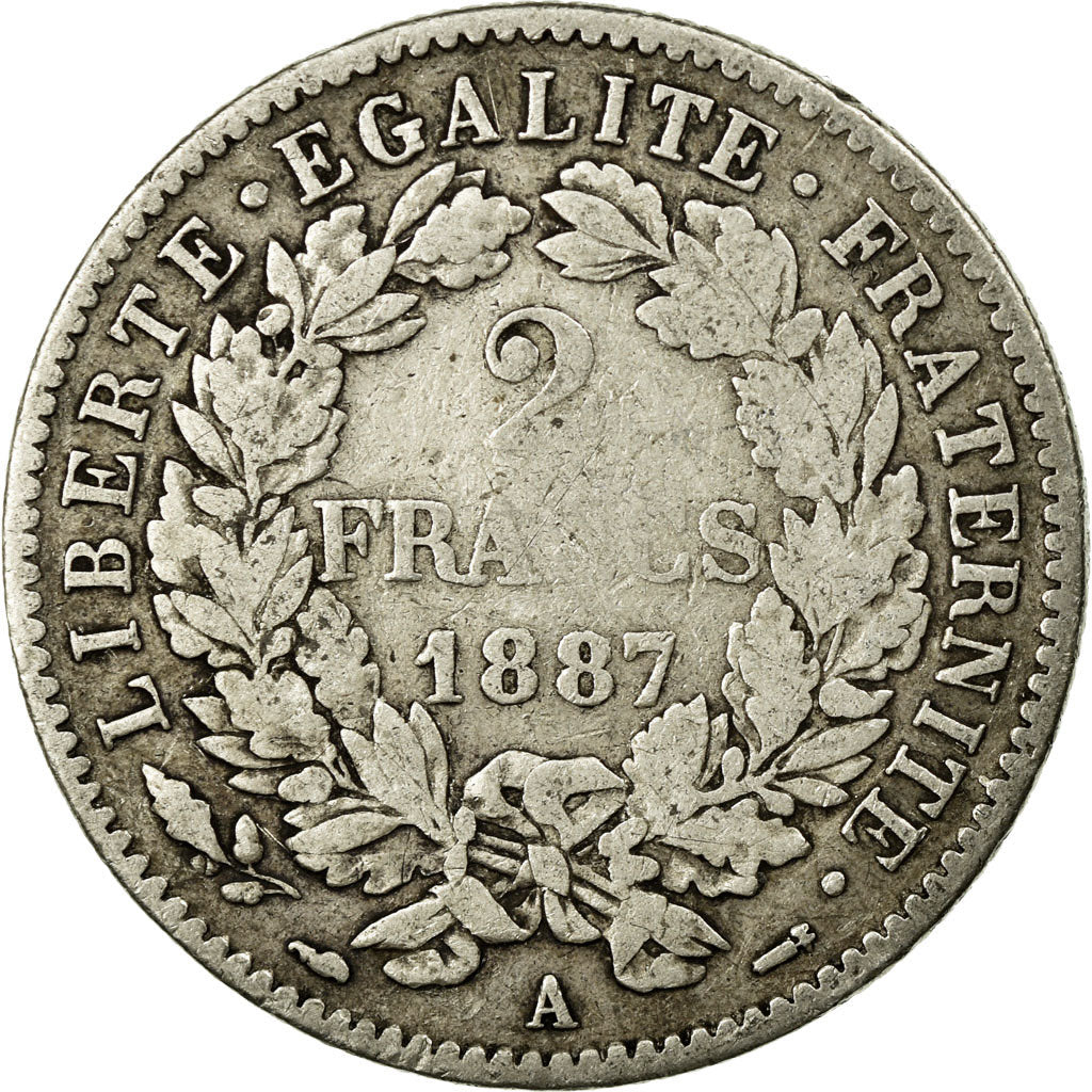 Monnaie, France, Cérès, 2 Francs, 1887, Paris, TB, Argent, Gadoury:530a
