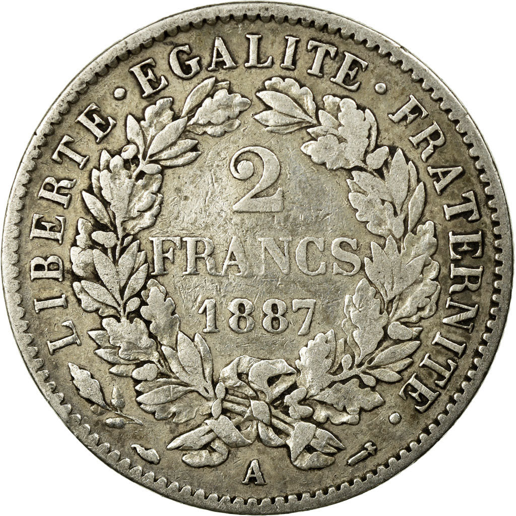 Coin, France, Cérès, 2 Francs, 1887, Paris, EF(40-45), Silver, KM:817.1