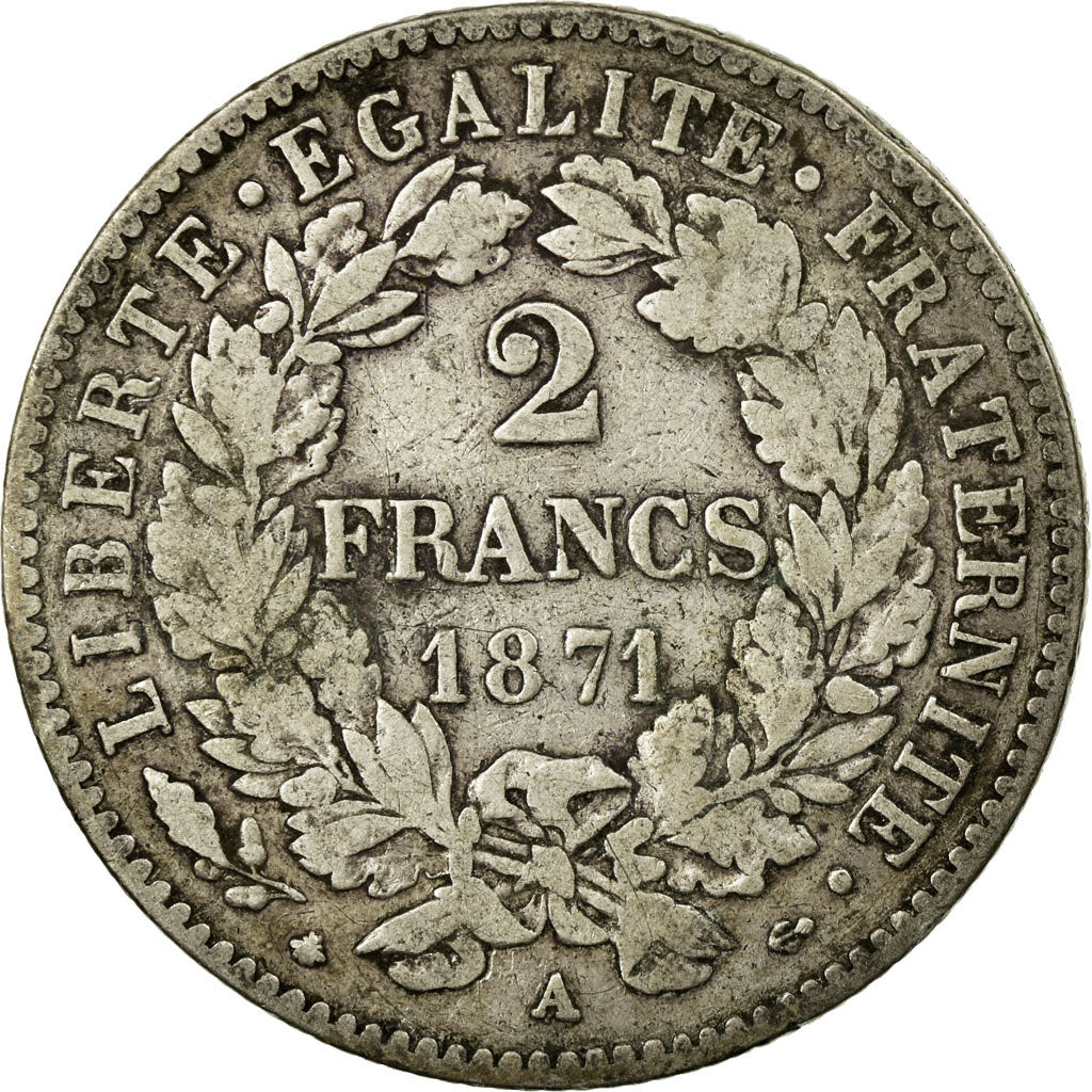 Monnaie, France, Cérès, 2 Francs, 1871, Paris, TB, Argent, Gadoury:530