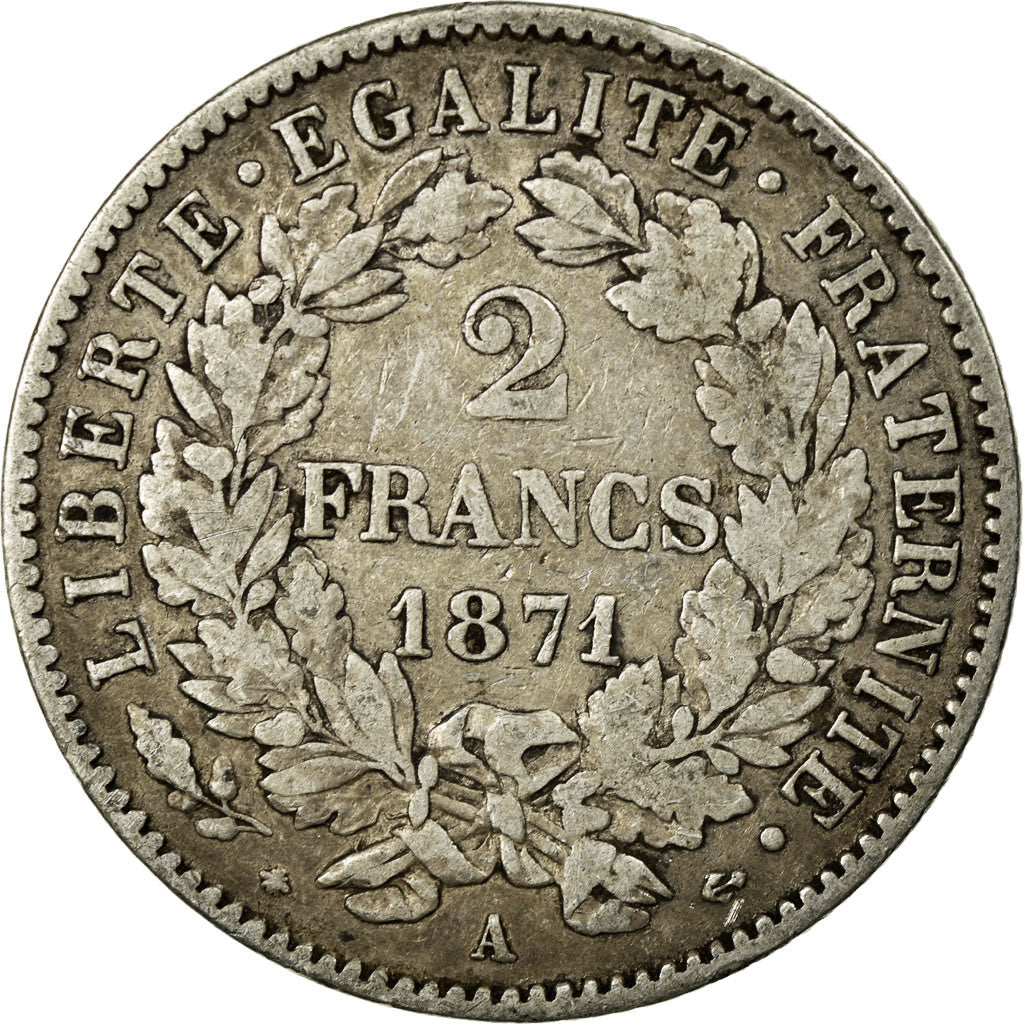 Monnaie, France, Cérès, 2 Francs, 1871, Paris, TB, Argent, Gadoury:530
