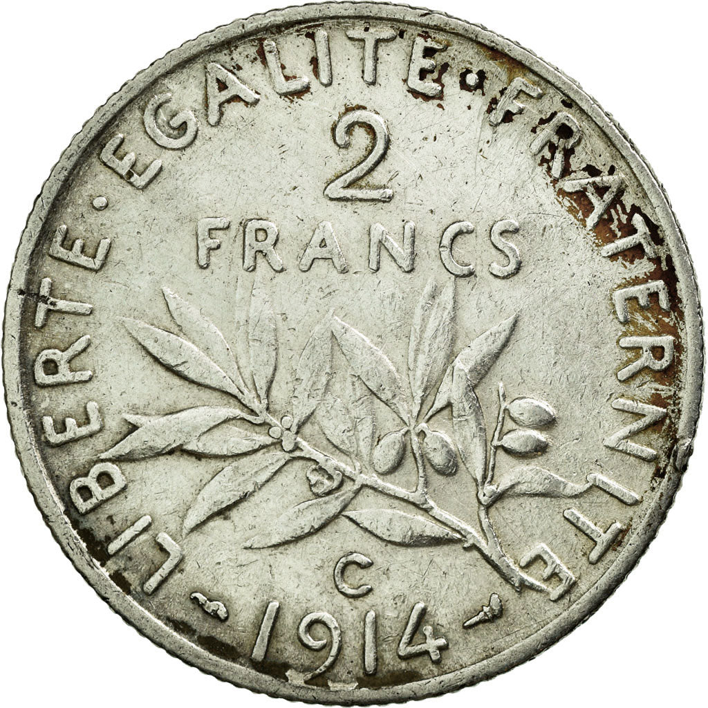 Moneta, Francia, Semeuse, 2 Francs, 1914, Castelsarrasin, MB+, Argento, KM:845.2