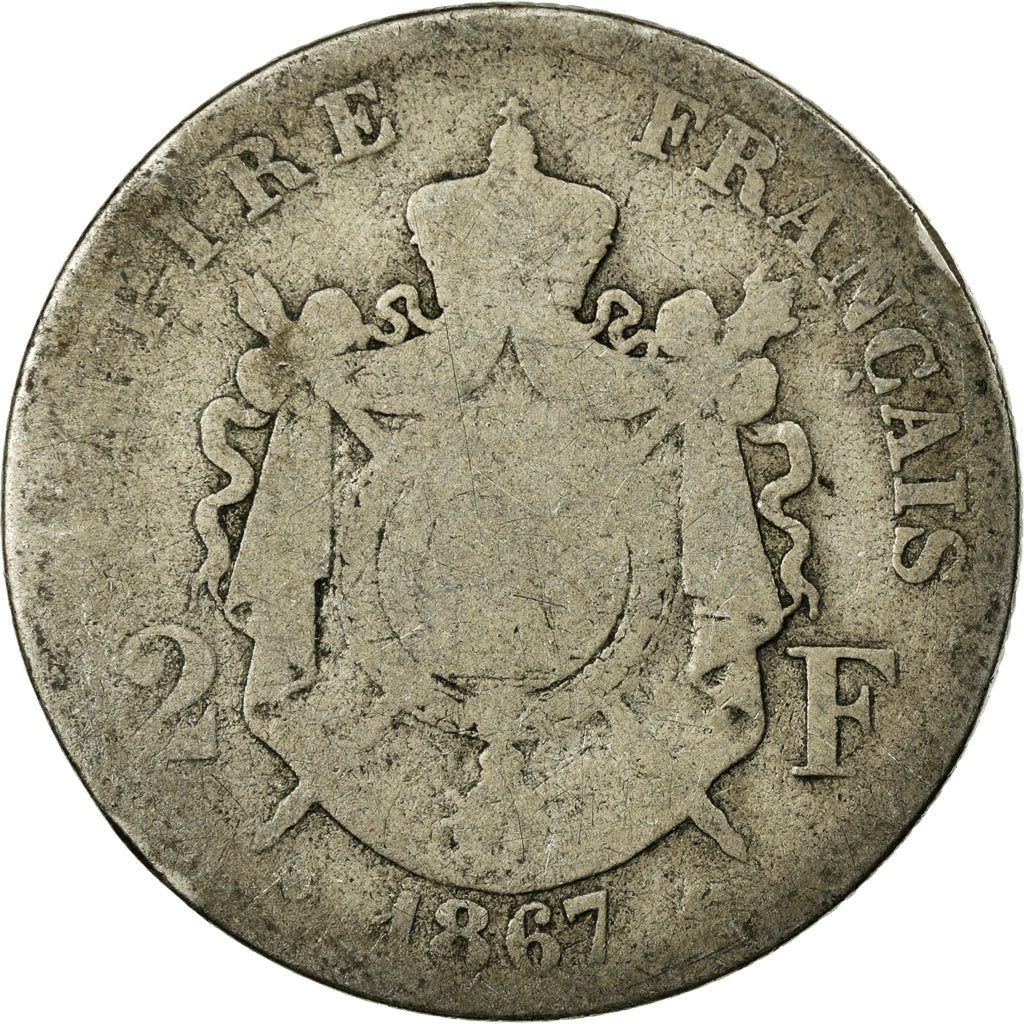 Munten, Frankrijk, Napoleon III, 2 Francs, 1867, Strasbourg, ZG, KM 807.2