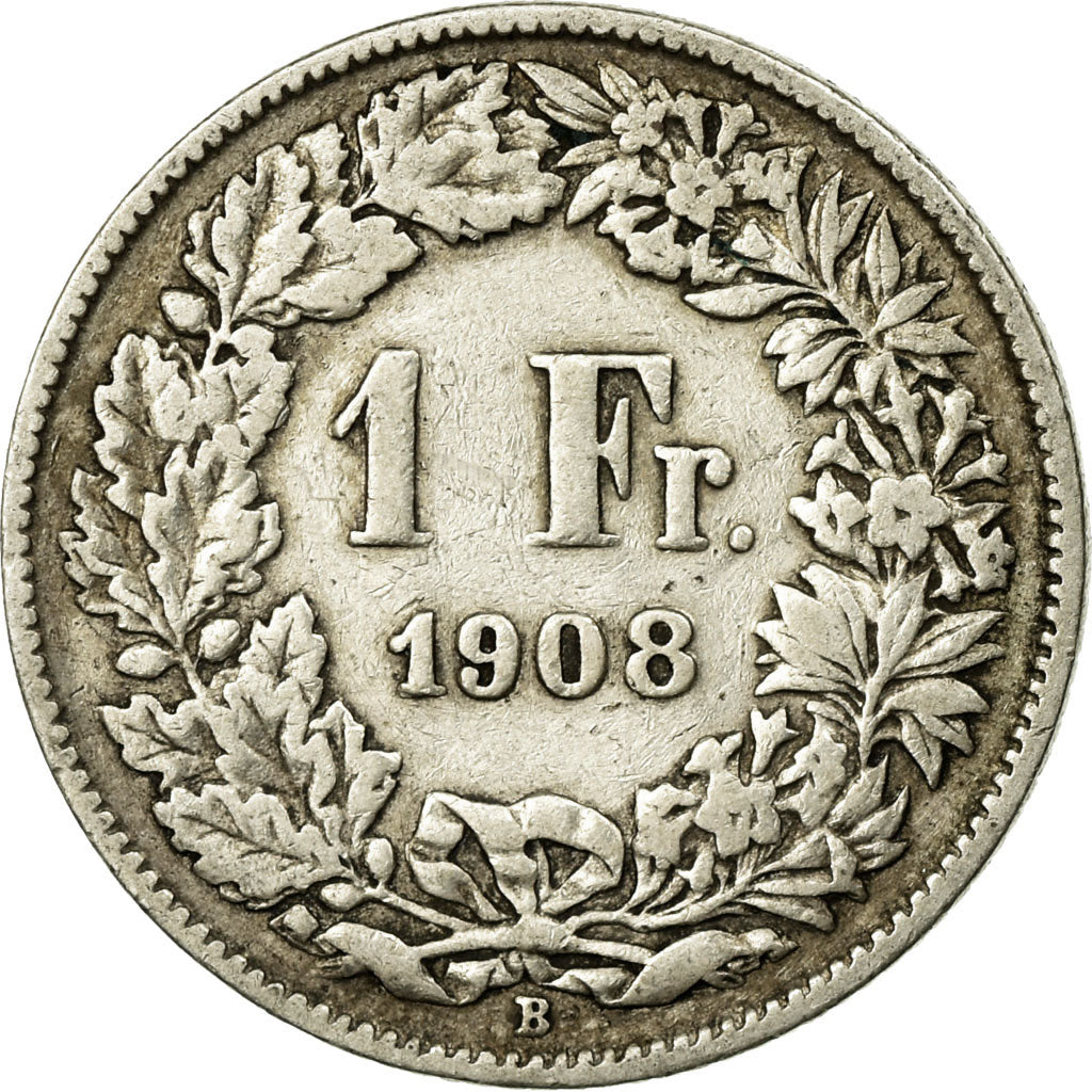 Coin, Switzerland, Franc, 1908, Bern, VF(20-25), Silver, KM:24