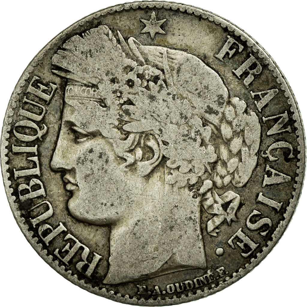 Coin, France, Cérès, Franc, 1872, Bordeaux, VF(20-25), Silver, KM:822.2