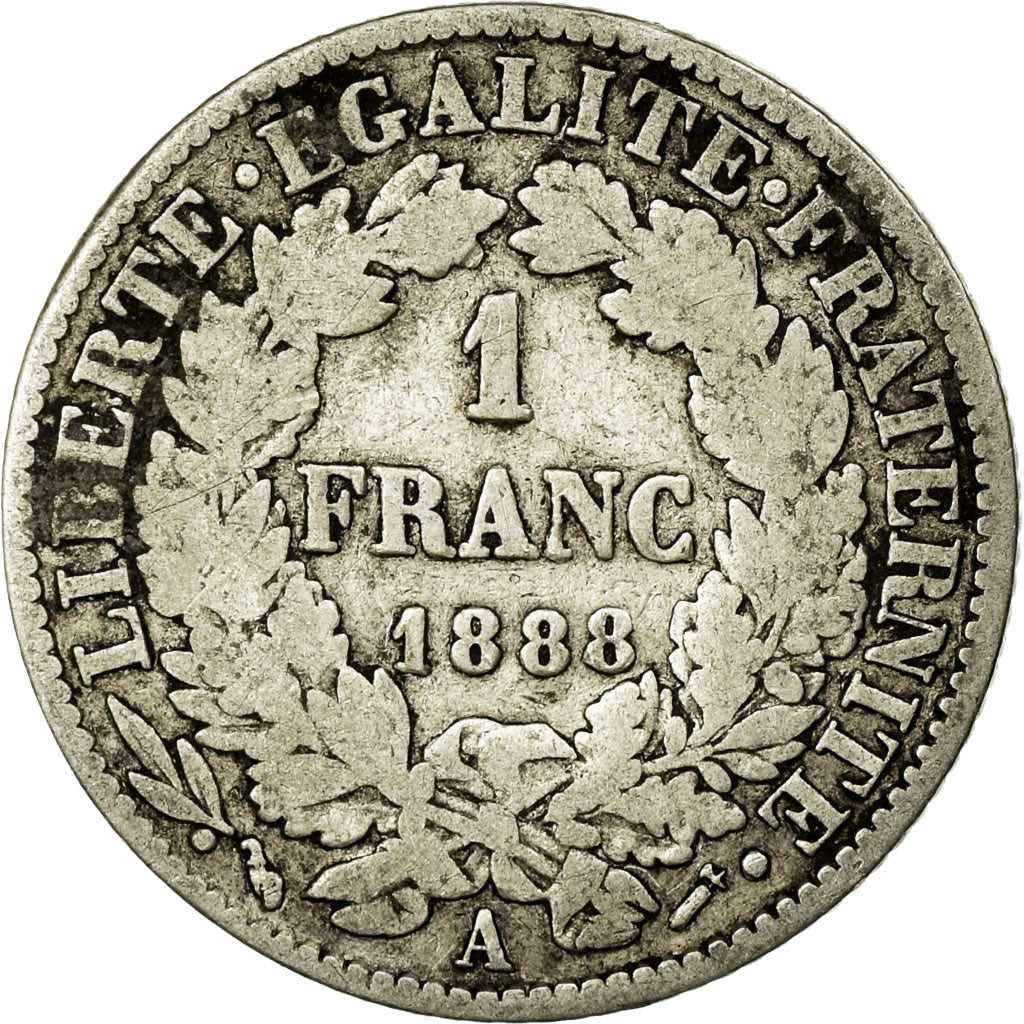 Moneta, Francia, Cérès, Franc, 1888, Paris, B+, Argento, KM:822.1