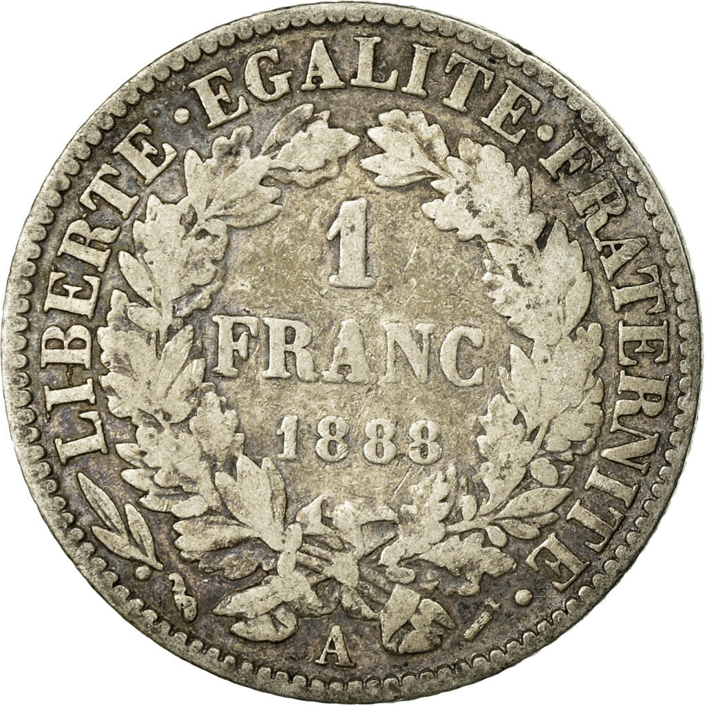 Monnaie, France, Cérès, Franc, 1888, Paris, TB, Argent, Gadoury:465a, KM:822.1