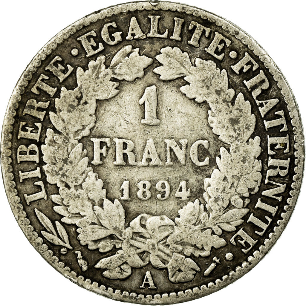 Moneta, Francia, Cérès, Franc, 1894, Paris, MB, Argento, KM:822.1