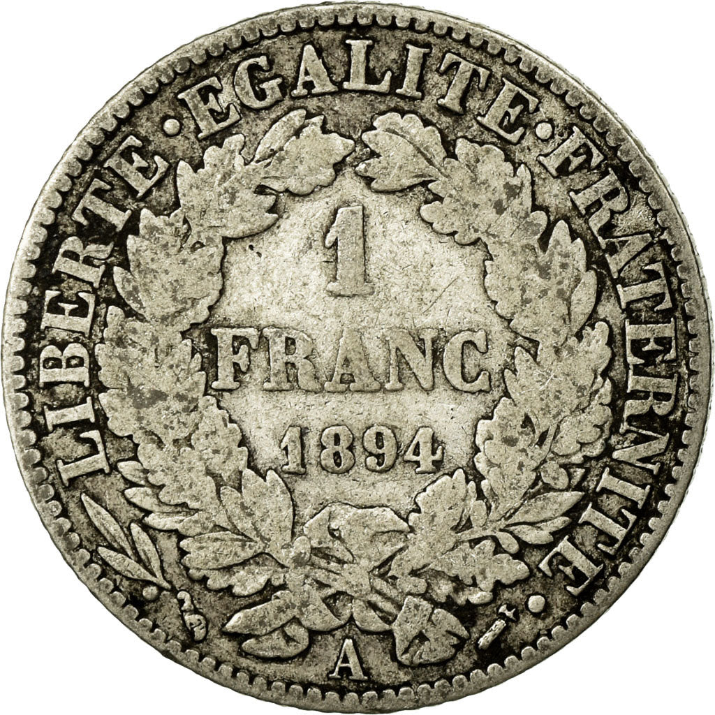 Coin, France, Cérès, Franc, 1894, Paris, VF(20-25), Silver, KM:822.1