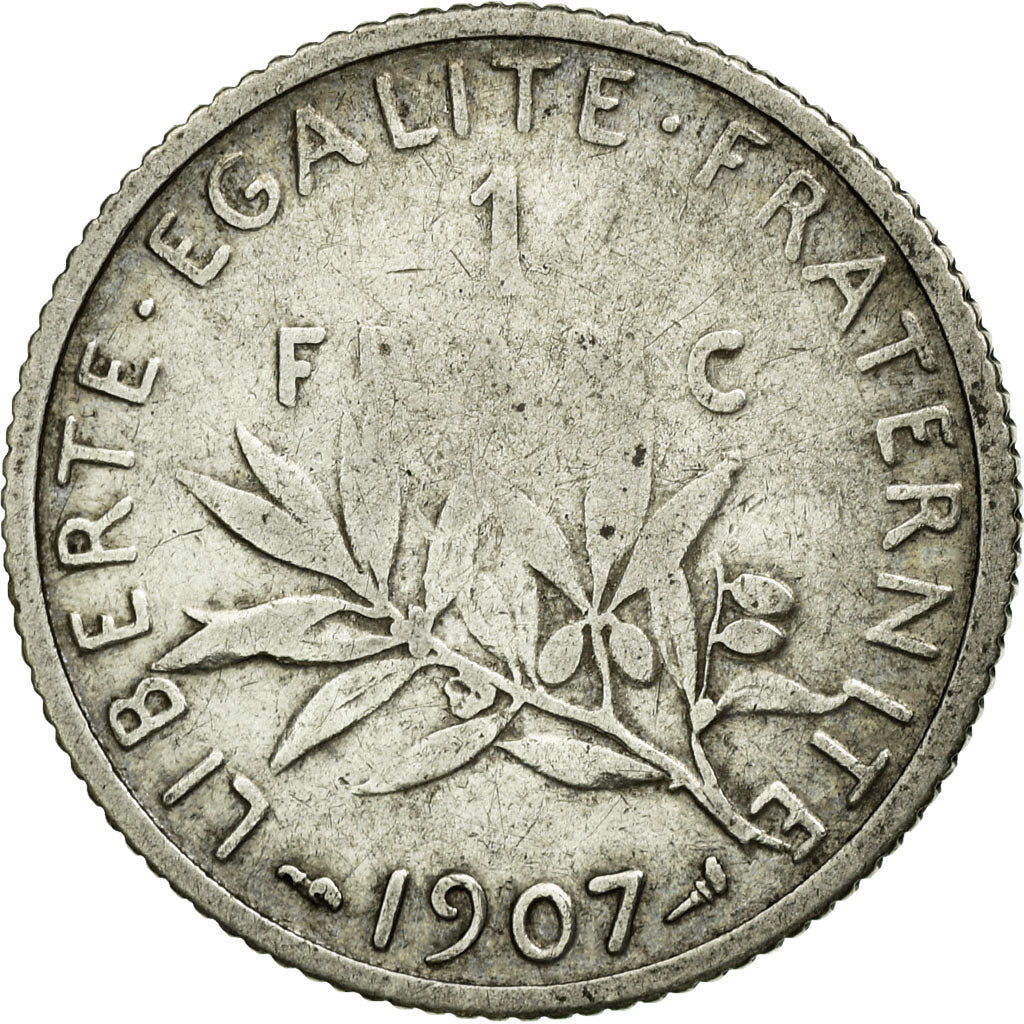 Moneta, Francia, Semeuse, Franc, 1907, Paris, MB, Argento, KM:844.1, Gadoury:467