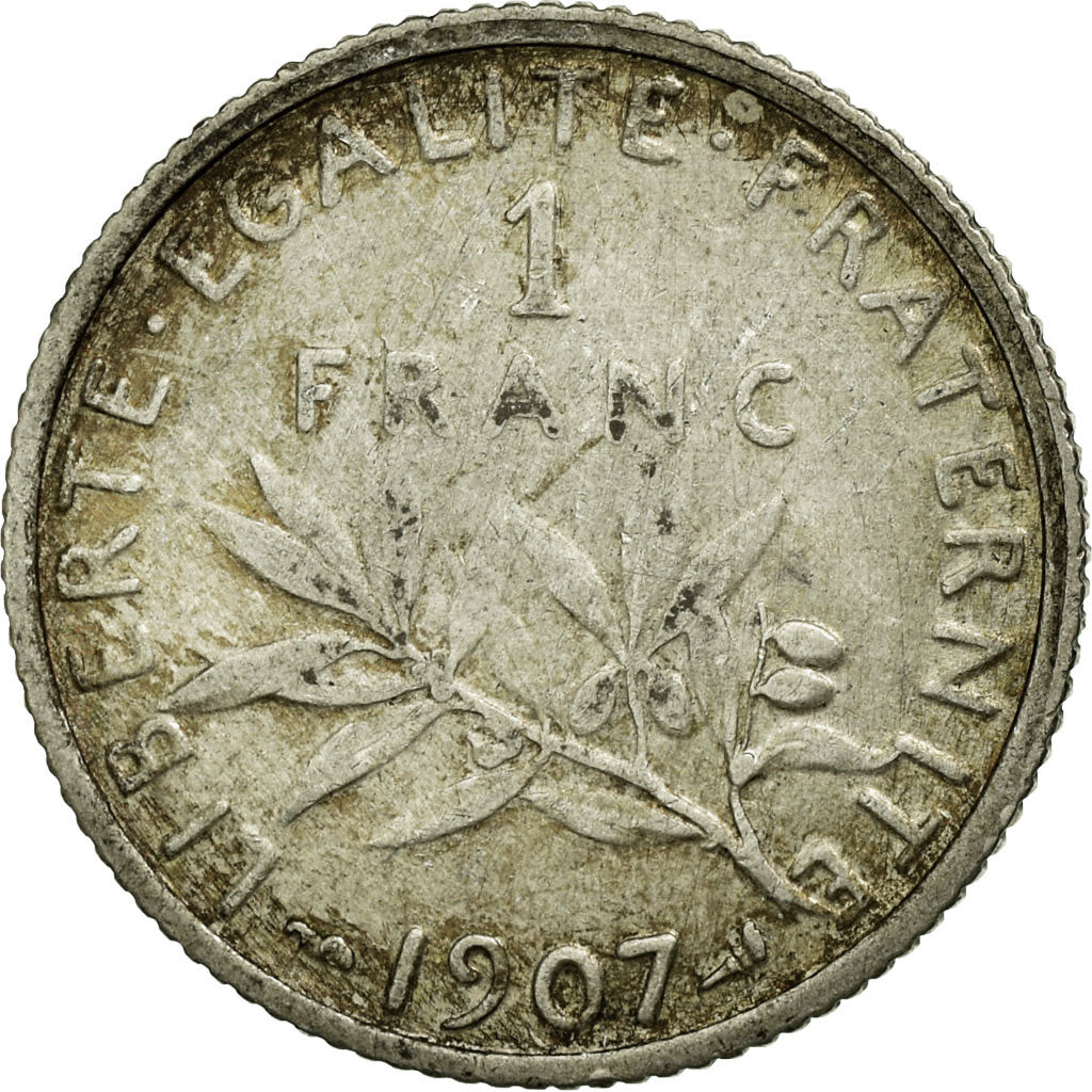 Coin, France, Semeuse, Franc, 1907, Paris, EF(40-45), Silver, KM:844.1