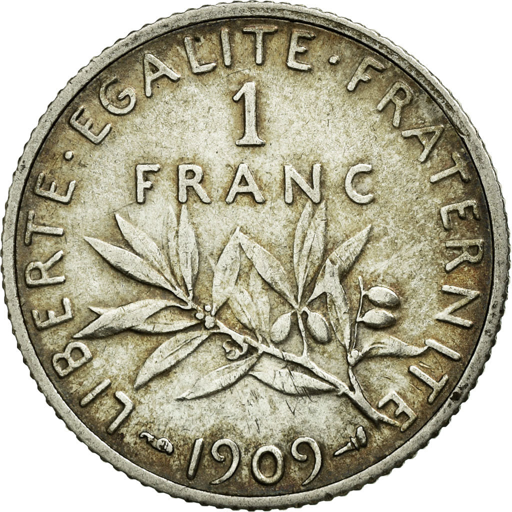 Coin, France, Semeuse, Franc, 1909, Paris, AU(50-53), Silver, KM:844.1