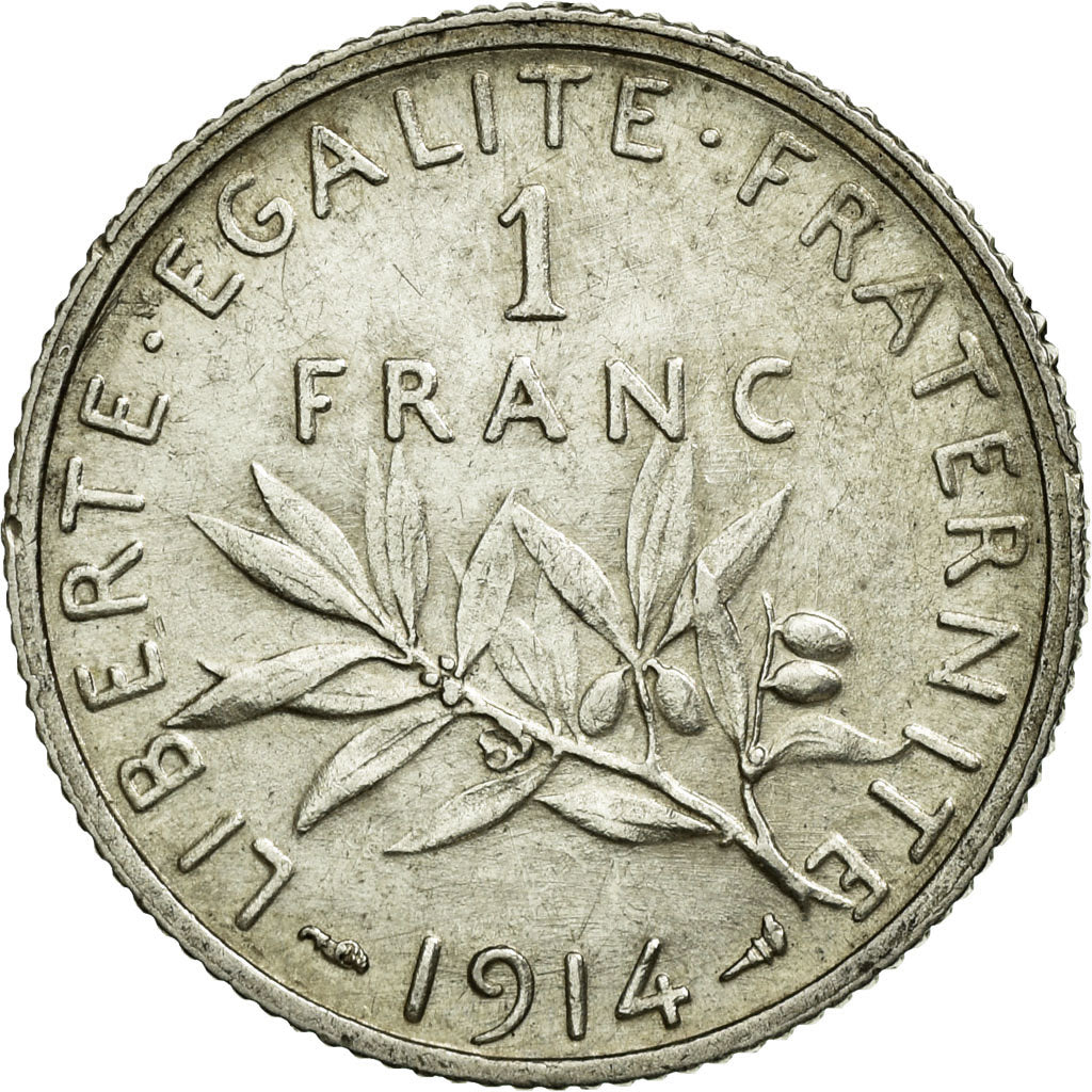 Coin, France, Semeuse, Franc, 1914, Paris, AU(55-58), Silver, KM:844.1