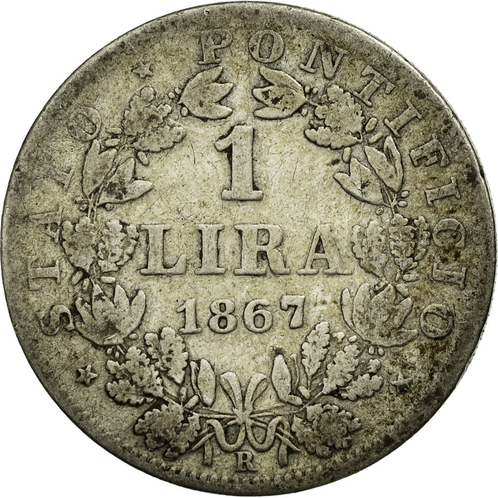 Moneta, STATI ITALIANI, PAPAL STATES, Pius IX, Lira, 1867, Roma, MB, KM 1378
