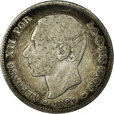 Munten, Spanje, Alfonso XII, 2 Pesetas, 1881, Madrid, ZG+, Zilver, KM:678.2