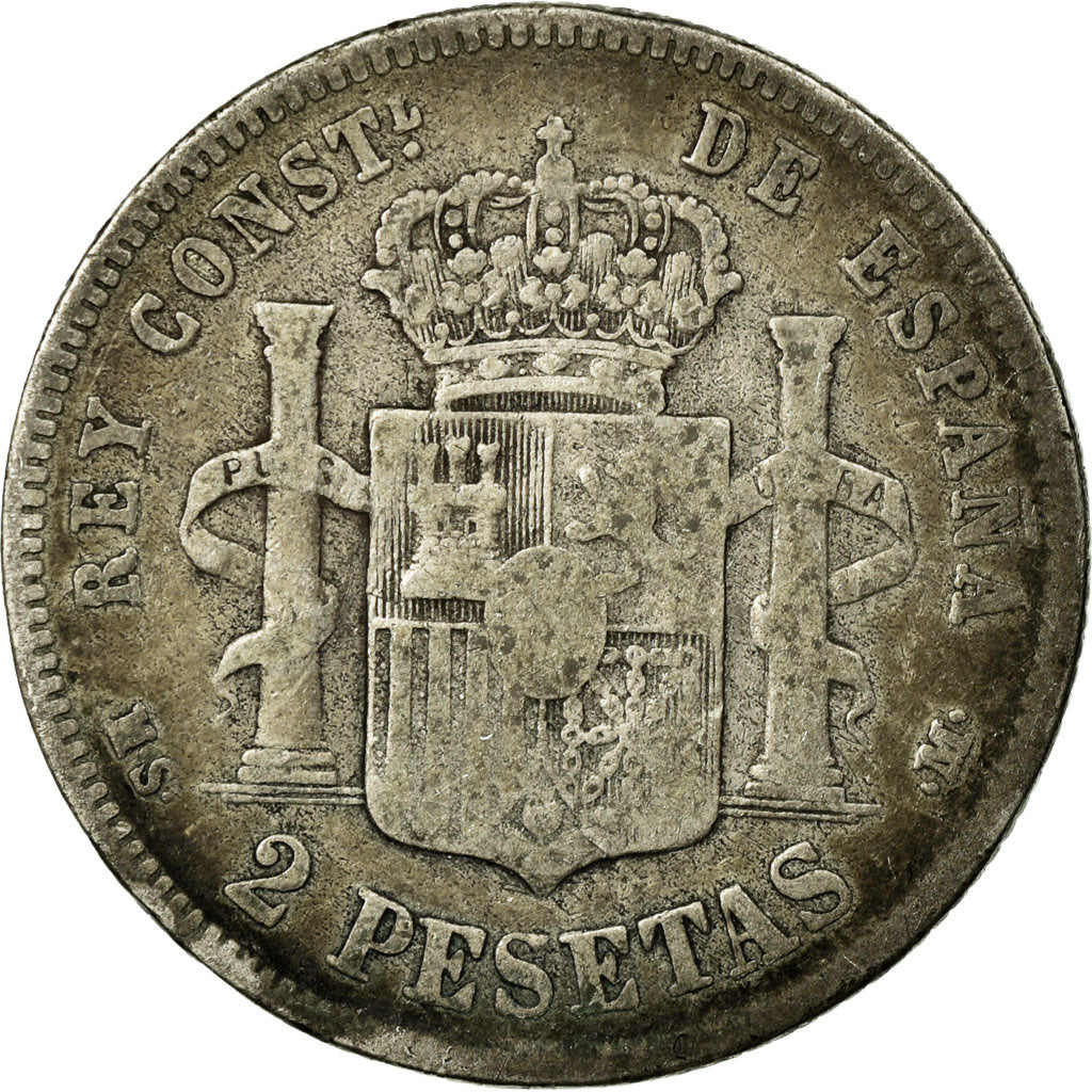 Munten, Spanje, Alfonso XII, 2 Pesetas, 1881, Madrid, ZG+, Zilver, KM:678.2