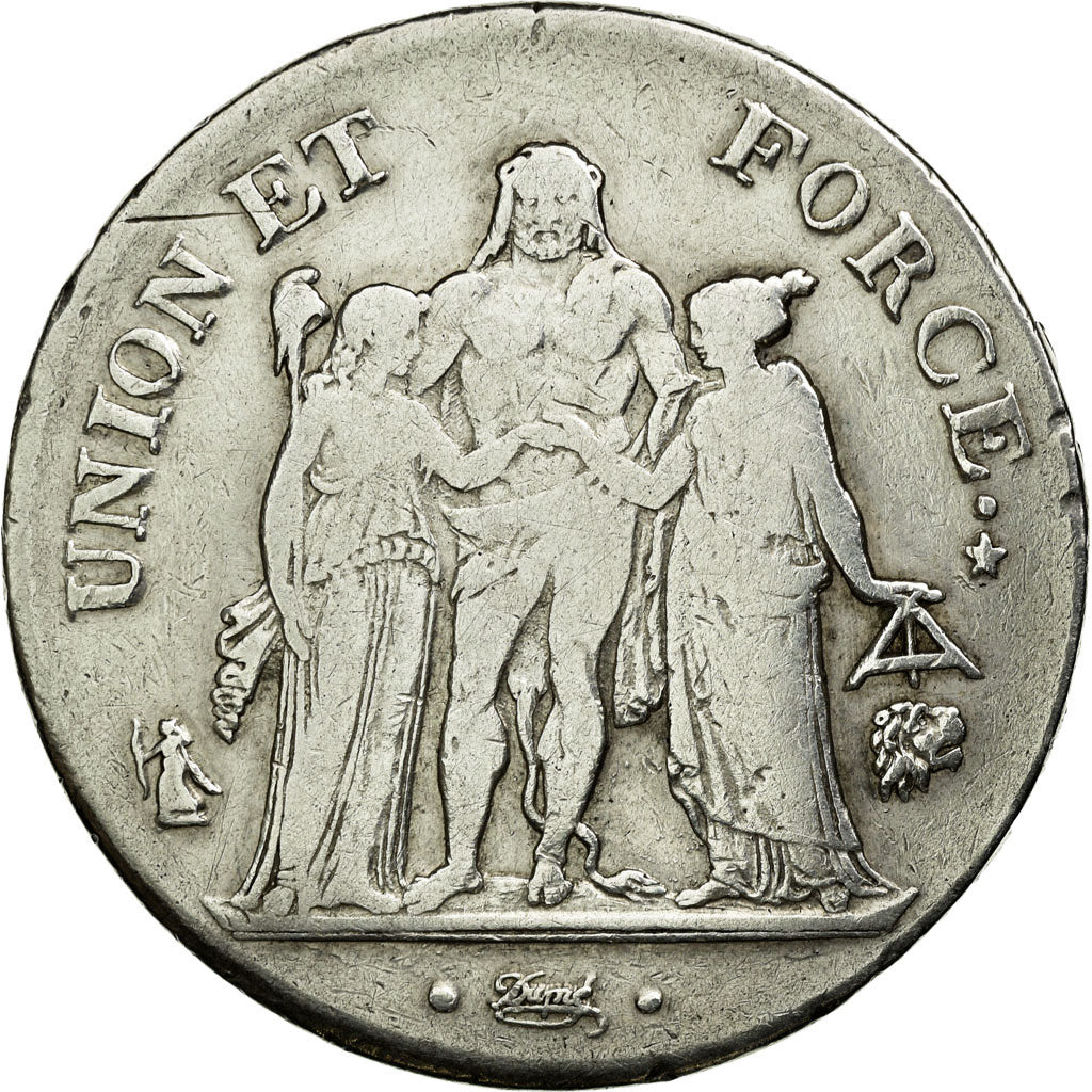 Moneta, Francia, Union et Force, 5 Francs, AN 9, Bayonne, MB+, Argento