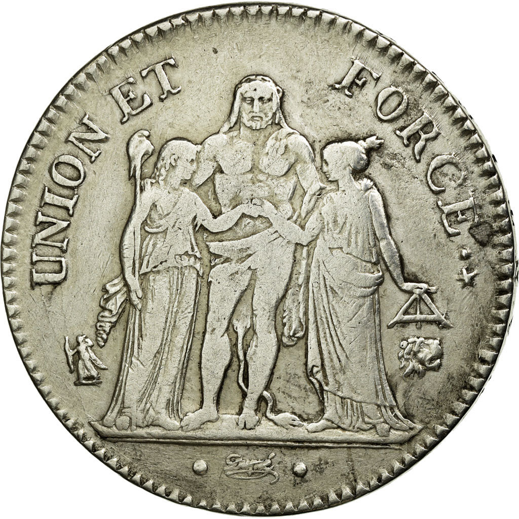 Moneta, Francia, Union et Force, 5 Francs, AN 9, Bayonne, BB, Argento, KM:639.6