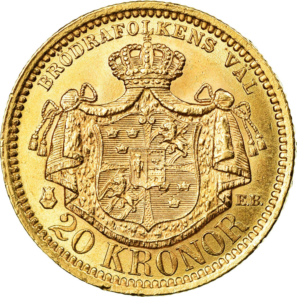 Moneta, Svezia, Oscar II, 20 Kronor, 1879, SPL-, Oro, KM:748