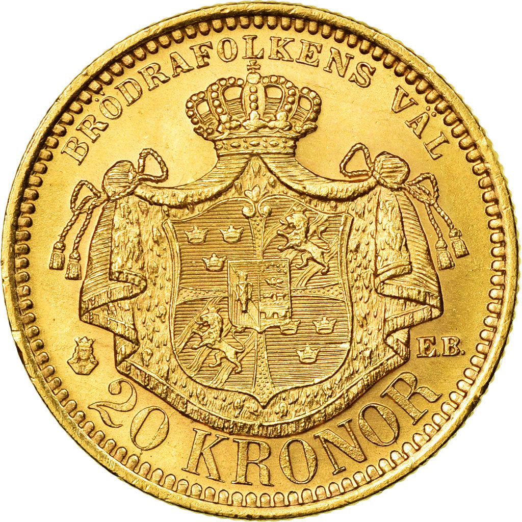 Coin, Sweden, Oscar II, 20 Kronor, 1890, AU(55-58), Gold, KM:748
