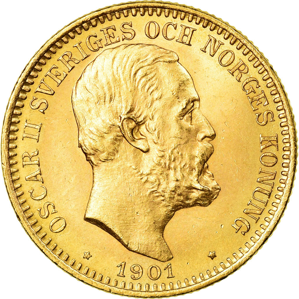 Coin, Sweden, Oscar II, 20 Kronor, 1901, AU(55-58), Gold, KM:765