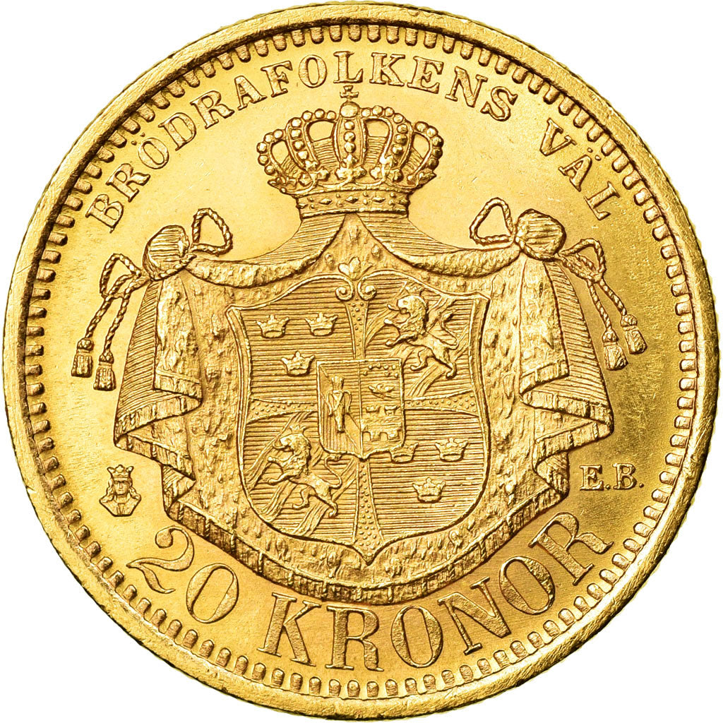 Coin, Sweden, Oscar II, 20 Kronor, 1901, AU(55-58), Gold, KM:765