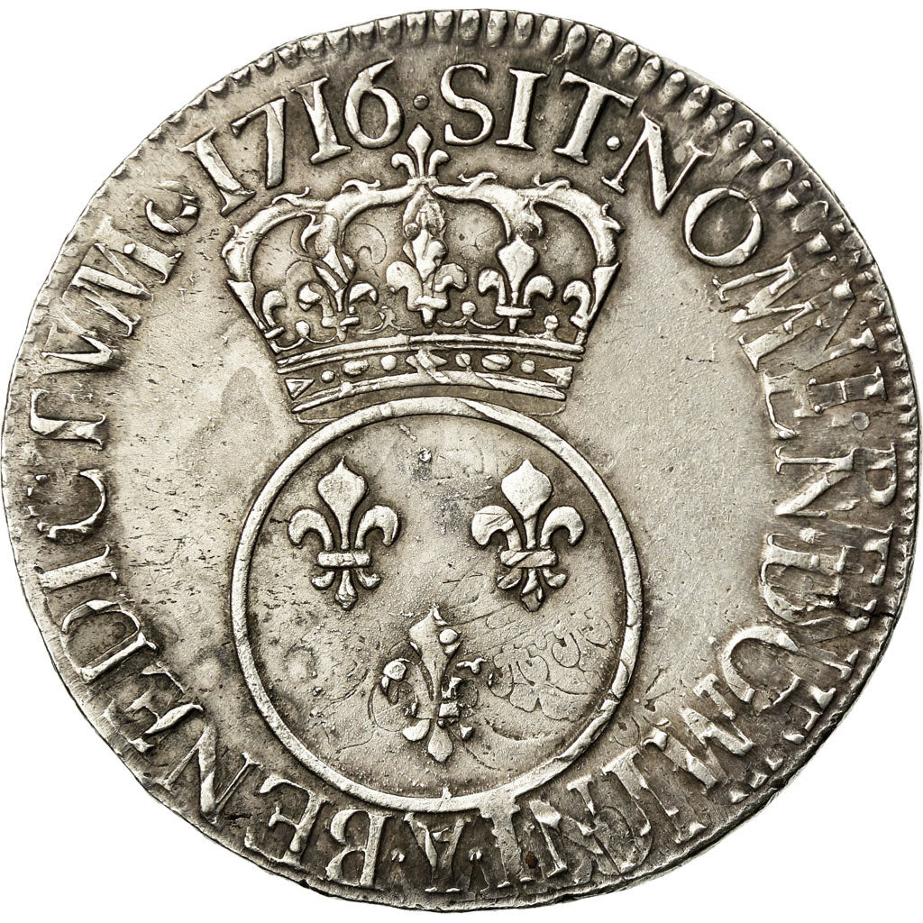 Coin, France, Louis XV, Écu Vertugadin, 1716, Bourges, EF(40-45), Silver