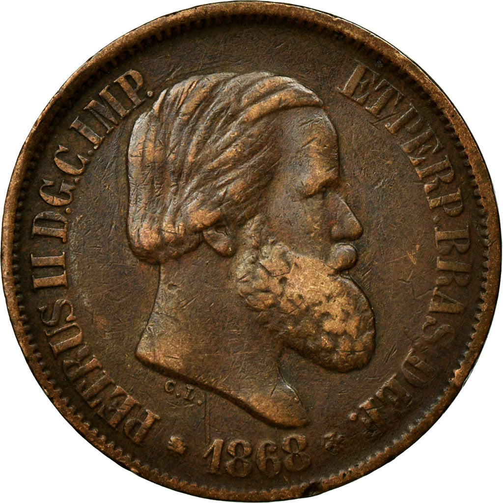 Coin, Brazil, Pedro II, 20 Reis, 1868, EF(40-45), Bronze, KM:474
