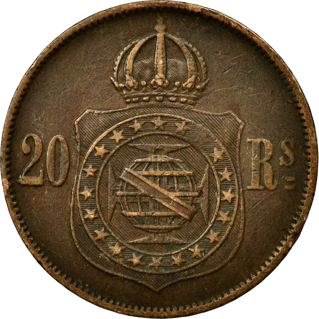 Coin, Brazil, Pedro II, 20 Reis, 1868, EF(40-45), Bronze, KM:474
