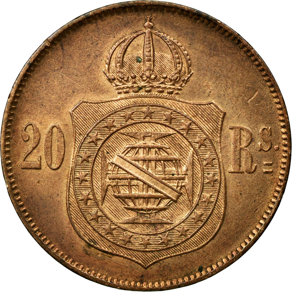 Coin, Brazil, Pedro II, 20 Reis, 1869, AU(55-58), Bronze, KM:474