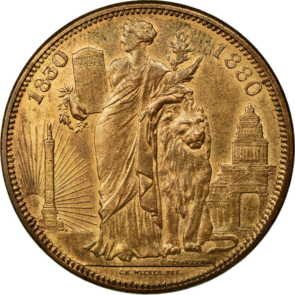 Coin, Belgium, 5 Francs, 1880, AU(55-58), Copper, KM:8a