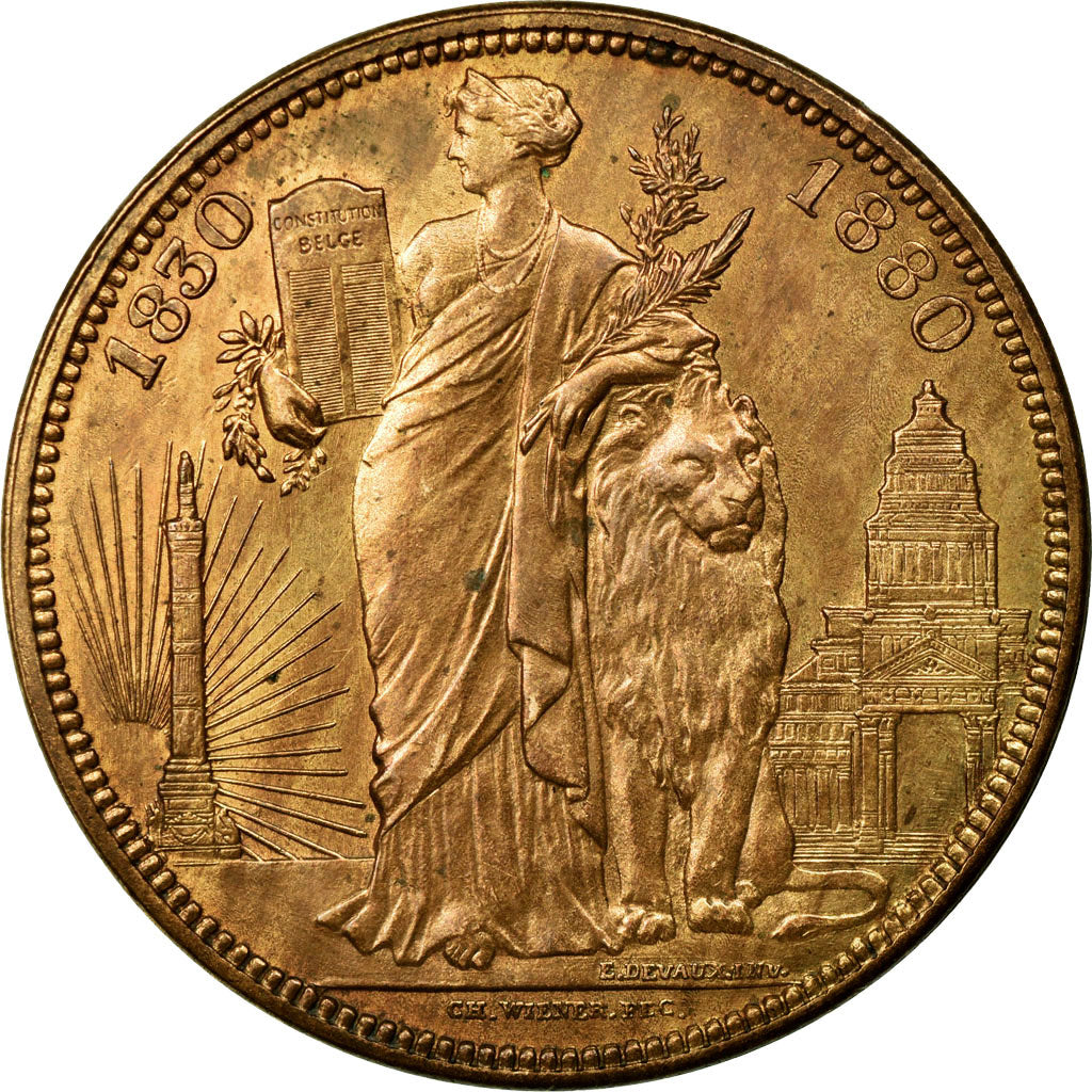 Coin, Belgium, 5 Francs, 1880, AU(55-58), Copper, KM:8a