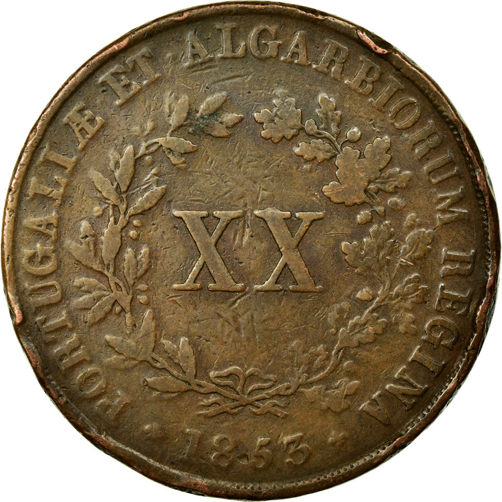 Monnaie, Portugal, Maria II, 20 Reis, 1853, TTB, Cuivre, KM:482