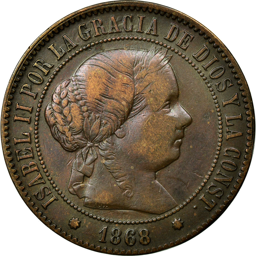Coin, Spain, Isabel II, 5 Centimos, 1868, EF(40-45), Copper, KM:635.1