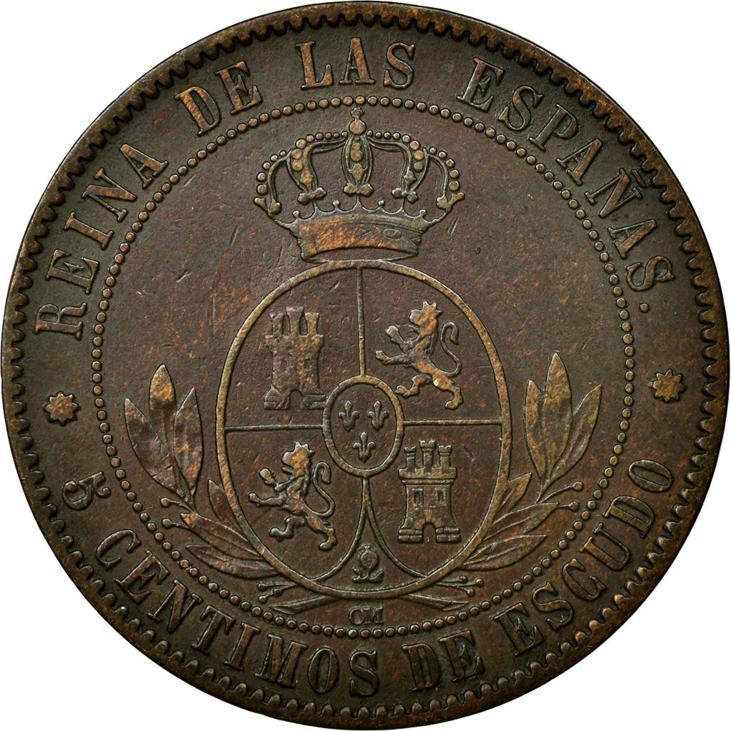 Coin, Spain, Isabel II, 5 Centimos, 1868, EF(40-45), Copper, KM:635.1