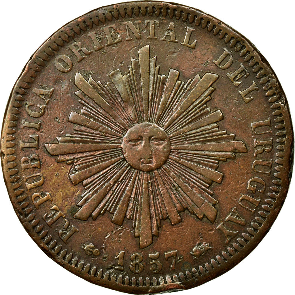 Coin, Uruguay, 40 Centesimos, 1857, Lyon, France, EF(40-45), Copper, KM:10