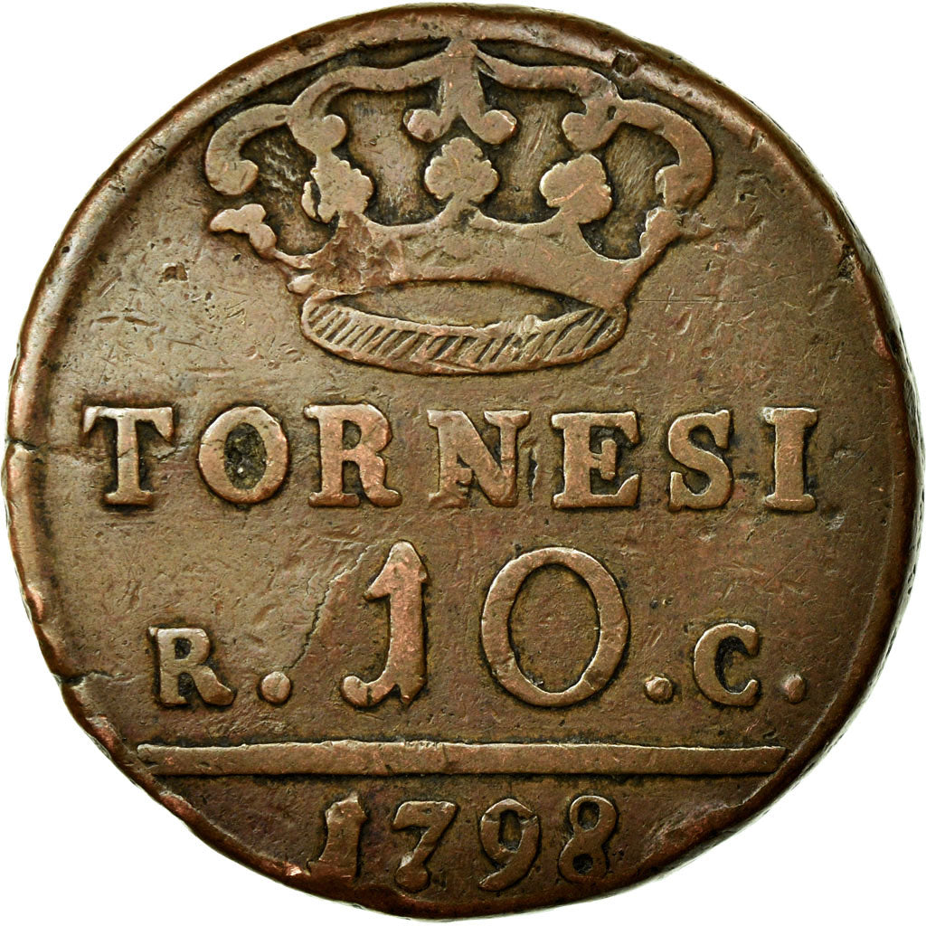 Moneta, STATI ITALIANI, NAPLES, Ferdinando IV, 10 Tornesi, 1798, MB, Rame