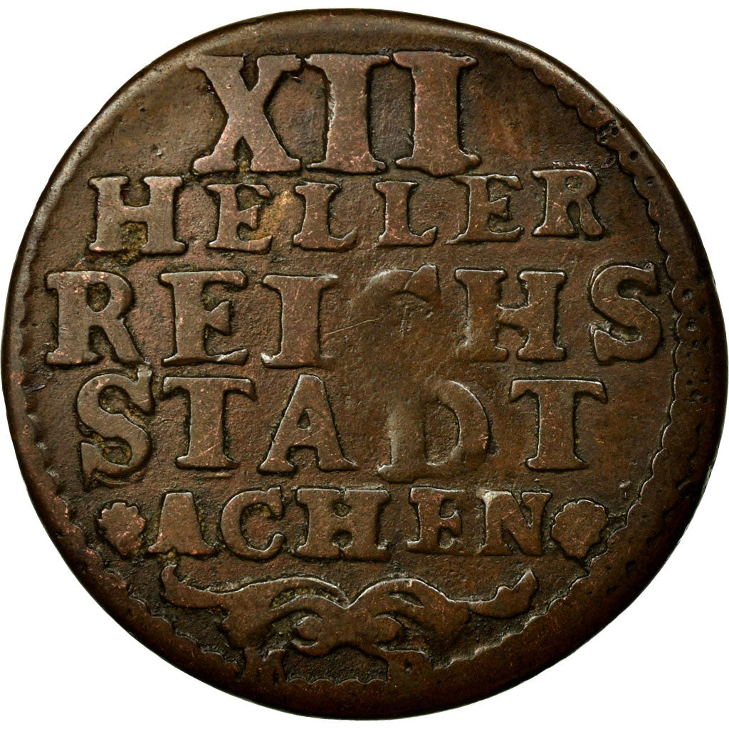 Coin, German States, AACHEN, 12 Heller, 1760, VF(20-25), Copper, KM:51