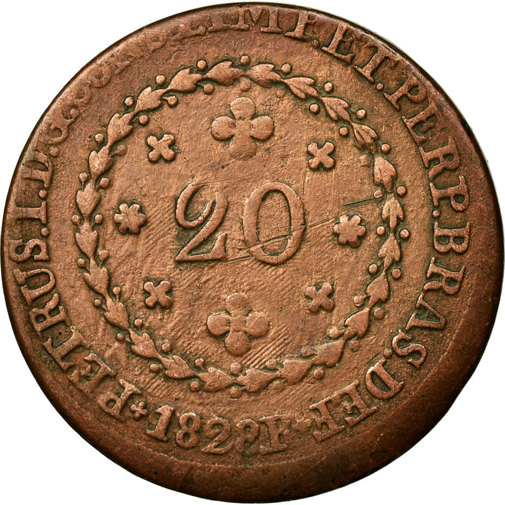 Coin, Brazil, Pedro I, 20 Reis, 1828, Rio de Janeiro, EF(40-45), Copper