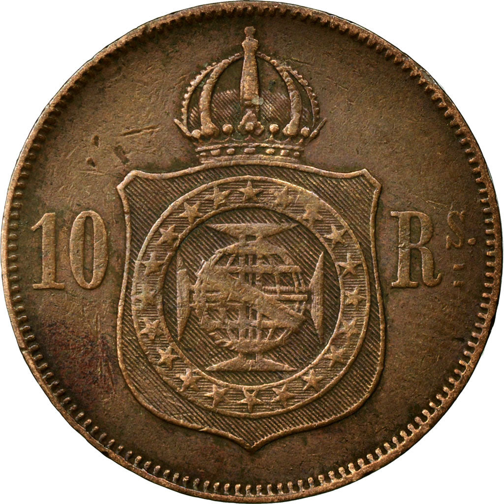 Coin, Brazil, Pedro II, 10 Reis, 1869, EF(40-45), Bronze, KM:473