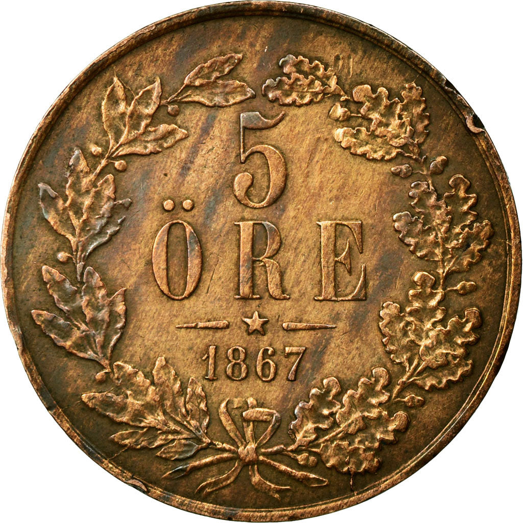 Coin, Sweden, Carl XV Adolf, 5 Öre, 1867, VF(30-35), Bronze, KM:707