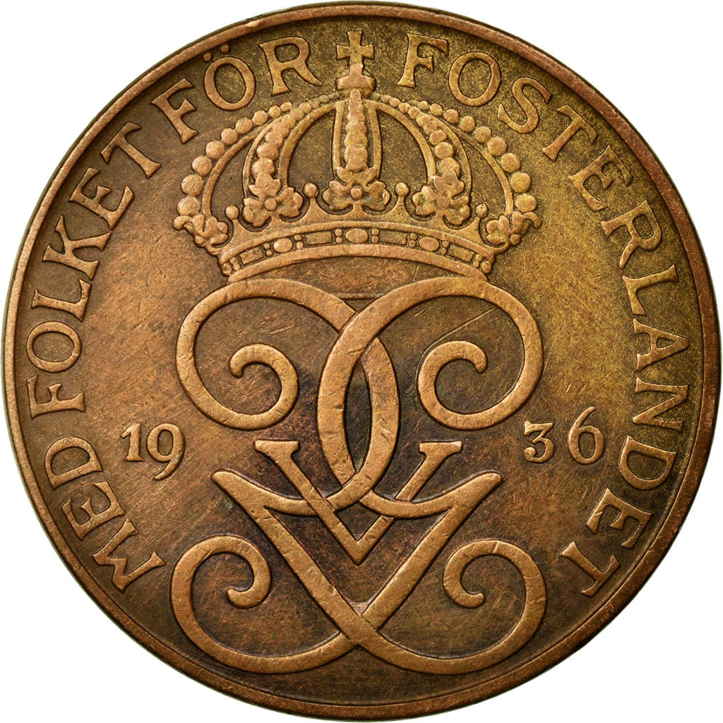 Coin, Sweden, Gustaf V, 5 Öre, 1936, EF(40-45), Bronze, KM:779.2