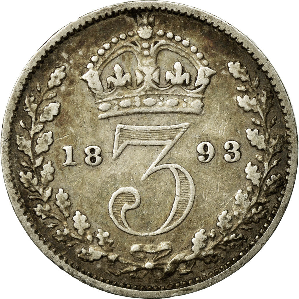 Coin, Great Britain, Victoria, 3 Pence, 1893, VF(20-25), Silver, KM:777